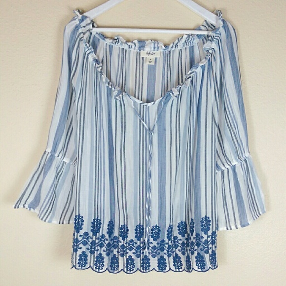 Style & Co. Tops - Style&Co Boho Tunic Striped Embroidered Top Sz M